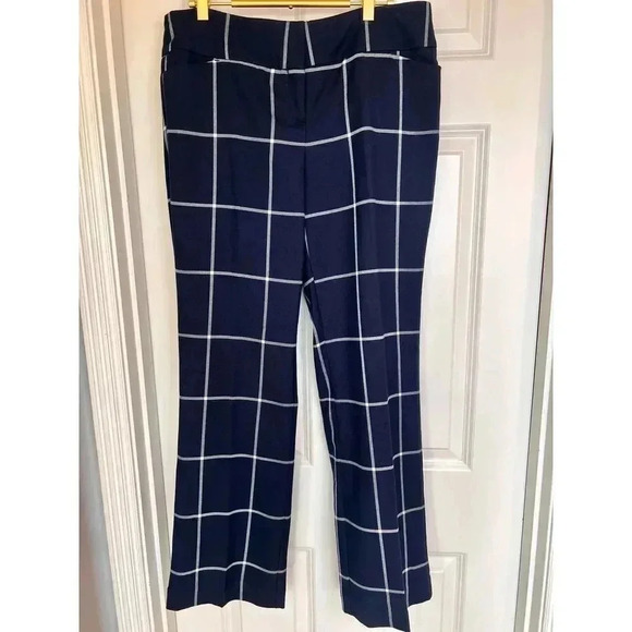Vintage Worthington petite size 10  M/L wide leg navy blue plaid pants - Picture 1 of 10